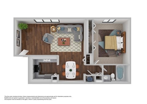 Floor plan for 1 bed, 1 bath, 700 sqft